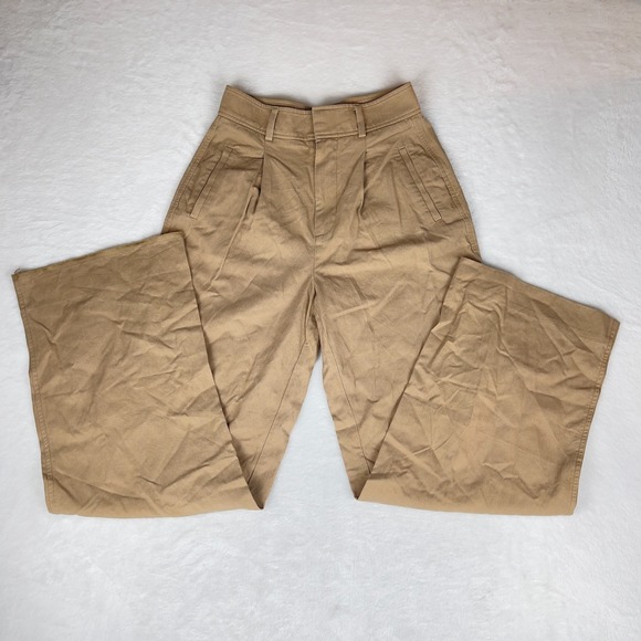 Everlane Chino Pants Womens 00S Beige Stretch Flat Front High Waisted Wide Leg - Picture 1 of 9